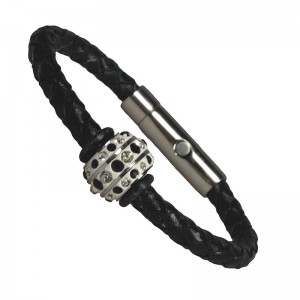 I-Energy® flettet læder med rustfri stål reinsten bead.
