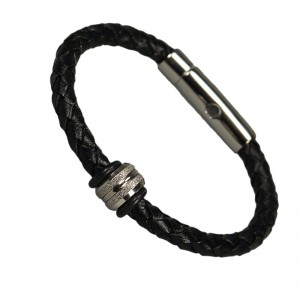 I-Energy® Power flettet læder magnetarmbånd med rustfri stål bead.